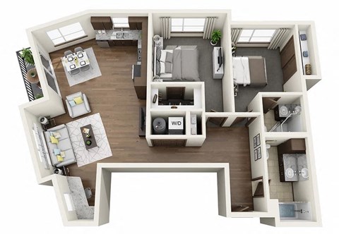 Floor plan for 2 beds, 2 baths, 1185 sqft